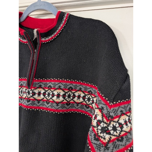Hanna Andersson Mens XL Black Red Fair Isle 1/4 Zip Cotton Sweater festive - Picture 2 of 6